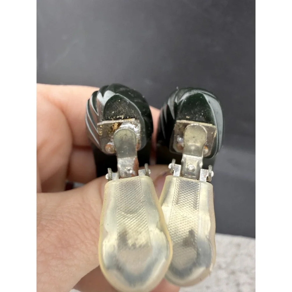 Vintage Clip On Earrings‎ Green Acrylic Chunky Silver Tone